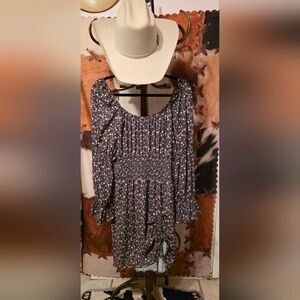 Rock & Roll Denim Brown Floral Mini Dress